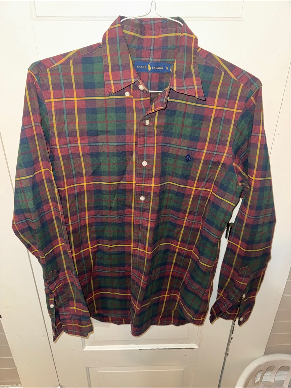 Ralph Lauren Plaid Button-Down Shirt - Green, Burgundy, Yellow Small